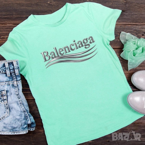 Balenciaga/Баленсиага дамска фланелка, памучна тениска, зелена, щампа 