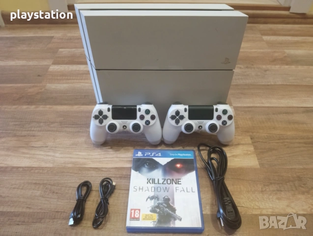 Снежнобял PlayStation 4 Fat 500GB Glacier White / 2 Нови Джойстика / Плейстейшън 4, снимка 2 - PlayStation конзоли - 55001117