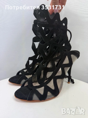 Sophia Webster черни велурени боти на ток размер 38, снимка 2 - Дамски боти - 54014942