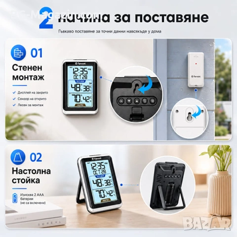 Безжичен електронен термометър и влагомер с външен сензор LCD дисплей и аларма, снимка 4 - Друга електроника - 54550801