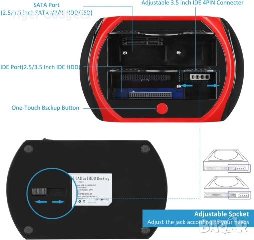 Tccmebius TCC-S867-DE Докинг станция за твърди дискове – SATA и IDE, USB 2.0, 2.5" и 3.5" HDD/SSD, снимка 4 - Други - 54977653
