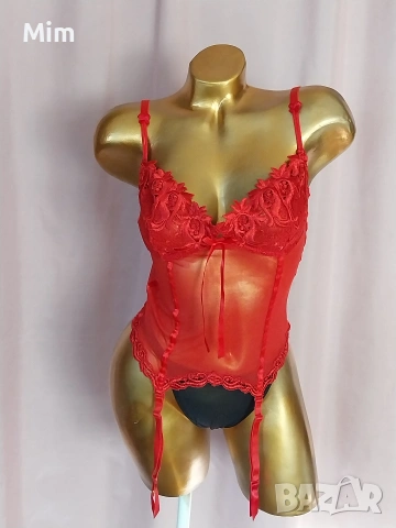  Резервирани Sensuality 85 B Червен корсет с жартиери за чорапи и прашка , снимка 5 - Корсети, бюстиета, топове - 54324800