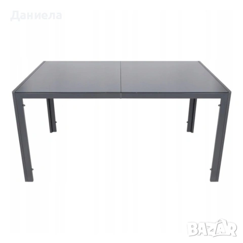 Градинска маса 150x90 см със стъклен плот и стоманена рамка – Тъмно сива, снимка 4 - Маси - 54779940