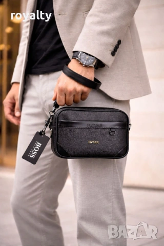 Hugo Boss Нова Кожена Черна Мъжка Чанта 