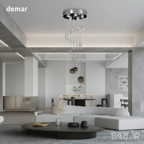 Полилей с кристални елементи и LED/крушки GU10, 5x GU10 (крушки не са включени), снимка 7 - Полилеи - 55507999