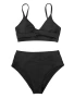 Дамски бански костюм CUPSHE горнище и долнище с висока талия, цвят - черен, размер: S, снимка 2