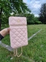 Chanel Дамска Розова Кожена Чанта С Метална Златиста Дръжка С Кутия Код malkite-29693, снимка 2