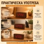Голям LED дървен декоративен настолен часовник с температура будилник светещ на ток електронен USB, снимка 6