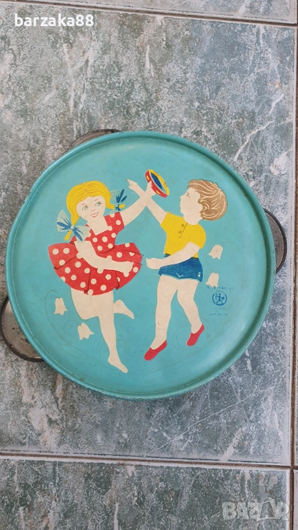 Стара ламаринена играчка Румънска Тамбурина, снимка 1