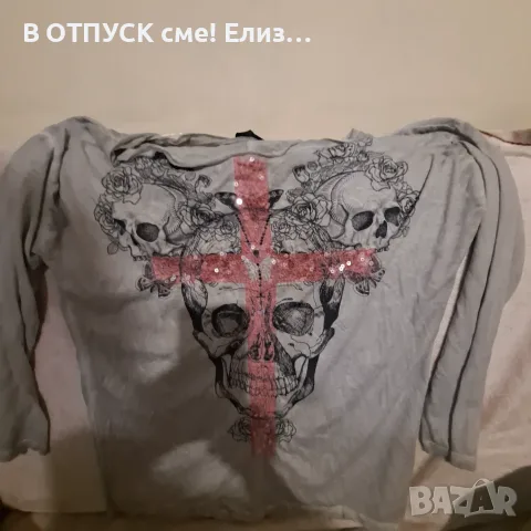 Блуза череп кръст паети, снимка 2 - Блузи с дълъг ръкав и пуловери - 55327795