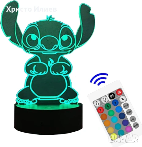 Стич Stitch 3D Лампа със сменящи се цветове, снимка 2 - Настолни лампи - 55261355