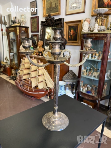 Посребрен бронзов свещник с пет звена. №8060, снимка 2 - Антикварни и старинни предмети - 54051172
