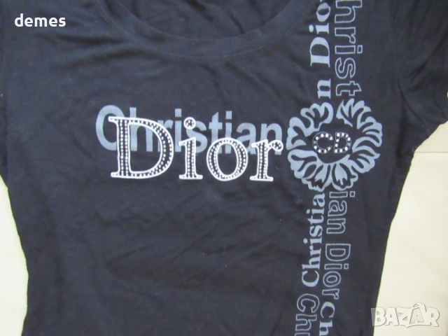 Черна дамска тениска CHRISTIAN DIOR, размер М, снимка 3 - Тениски - 54769233