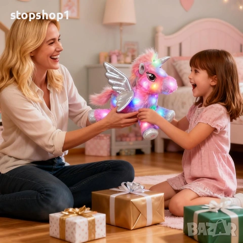 Hopearl Цветна LED музикална плюшена играчка еднорог, светеща, пееща, регулируема сила на звука, при, снимка 6 - Плюшени играчки - 55175288
