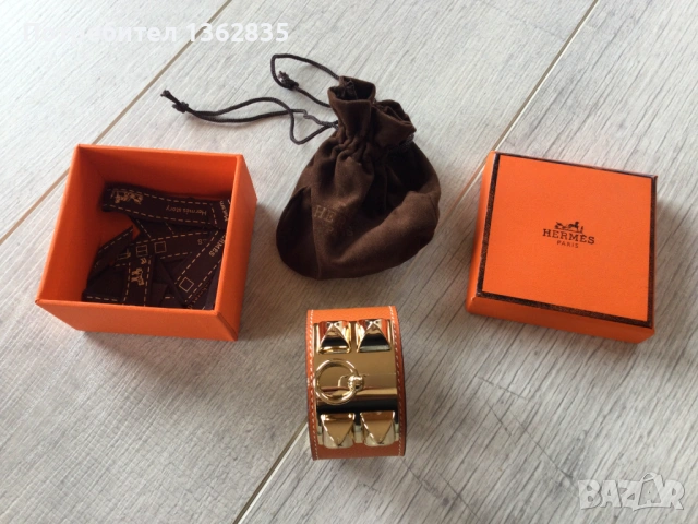 НОВА оранжева гривна от естествена кожа HERMES Paris Collier de Chien , снимка 4 - Гривни - 54033291