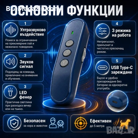 Нов преносим ултразвуков кучегон против агресивни кучета или за дресировка обучение самозащита, снимка 2 - За кучета - 54340463