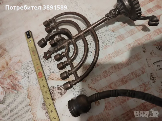 Еврейски свещници 2бр.менора и 1бр.ханикия 2бр.+1бр.свещник ханукия , снимка 2 - Антикварни и старинни предмети - 55534798