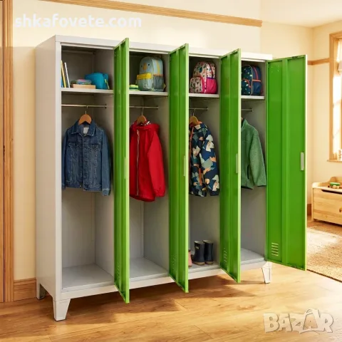 Метален четворен гардероб за детски градини BB4, 40х160х130см, ЦВЕТНИ ВРАТИЧКИ