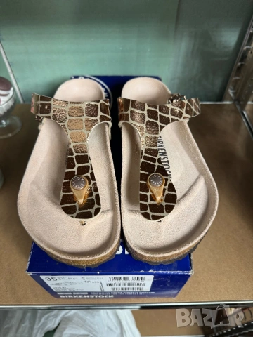 Дамски Сандали от Естествен Велур, Birkenstock Gizeh Gator Gleam Copper 1016050 Анатомични, Джапанки, снимка 7 - Сандали - 54511567