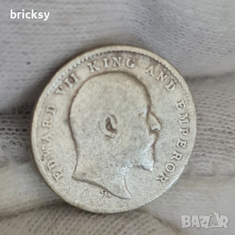 Лот 2 бр. сребърни колониални монети – Кипър 4½ пиастъра 1921 и Индия 2 анна 1910, снимка 6 - Нумизматика и бонистика - 54993335