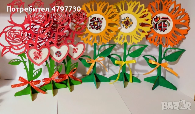 Рози и слънчогледи с шевици 