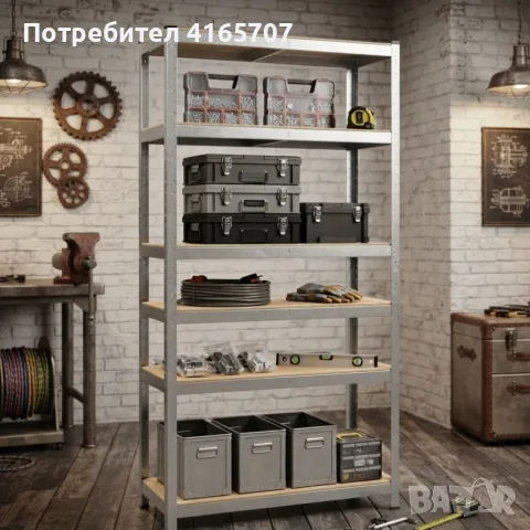Метален стелаж с 5 рафта – 875 кг товароносимост, 180 × 90 × 30 см, сребрист, снимка 3 - Стелажи и щандове - 55616866