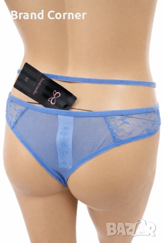 Hunkemöller дамски бикини L – синя дантела с ефектни ленти, снимка 4 - Бельо - 54548871
