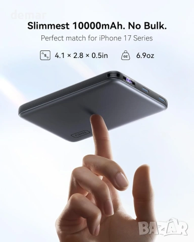 Външна магнитна батерия INIU за MagSafe 10000mAh, 25W Qi2.2, 45W PD USB C, лилава, снимка 2 - Външни батерии - 54027578