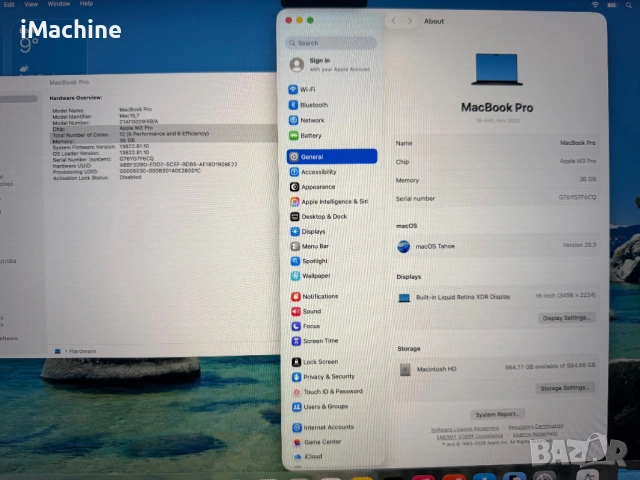 MacBook Pro 16" M3 PRO 12-CPU, 18-GPU, 36GB RAM, 1TB SSD, снимка 6 - Лаптопи за работа - 53972555