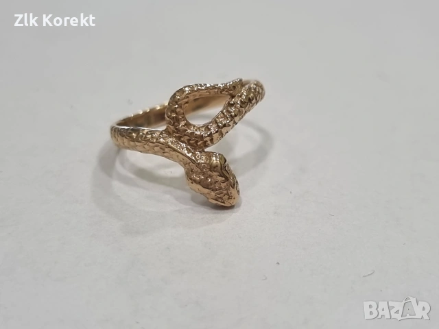 Дамски златен пръстен във формата на змия, снимка 5 - Пръстени - 55014033