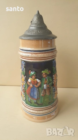 Винтидж немска халба за бира с калаен капак (Beer Stein)