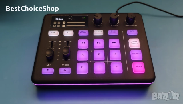 Yinker RGB аудио миксер с Bluetooth и промяна на гласа – За живо предаване, снимка 3 - Ресийвъри, усилватели, смесителни пултове - 54220398