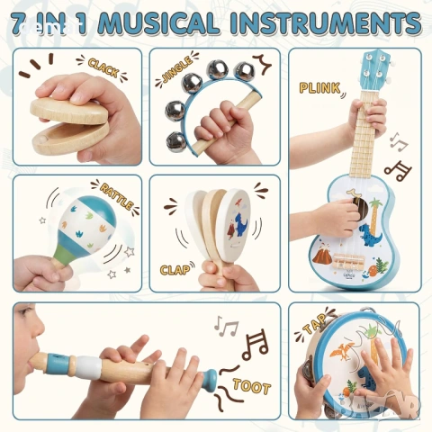 Комплект дървени детски музикални инструменти Lehoo Castle Dinosaur, снимка 2 - Музикални играчки - 54037841