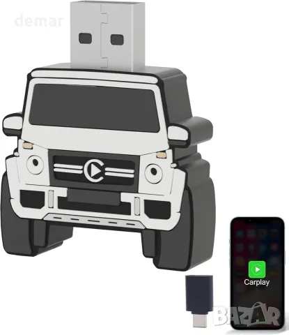 Безжичен CarPlay адаптер за iPhone - Преобразуване от кабелен в безжичен, Plug & Play