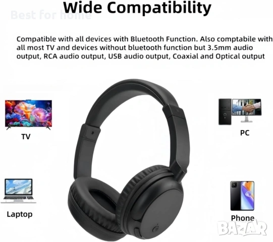 Безжични телевизионни слушалки с USB предавател за възрастни хора, Bluetooth 5.3 слушалки , снимка 7 - Bluetooth слушалки - 55076682