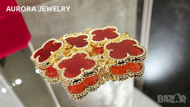 Van Cleef & Arpels VCA 5 Motifs Gold Red Carnelian Vintage Alhambra Дамска Гривна, снимка 4 - Гривни - 54422179