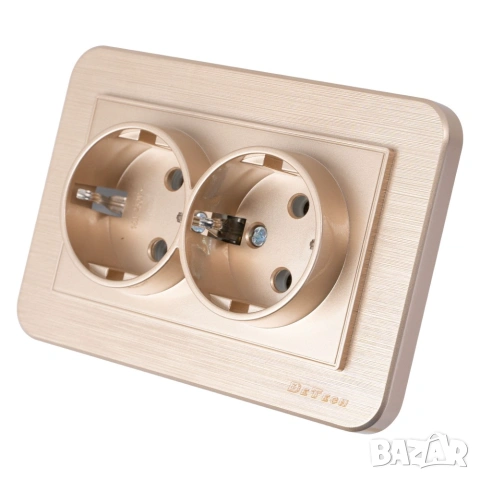 Двоен електрически контакт DeTech DE-9223-52 с рамка, Шуко, 16A, 250V, IP20, за вграждане, златист