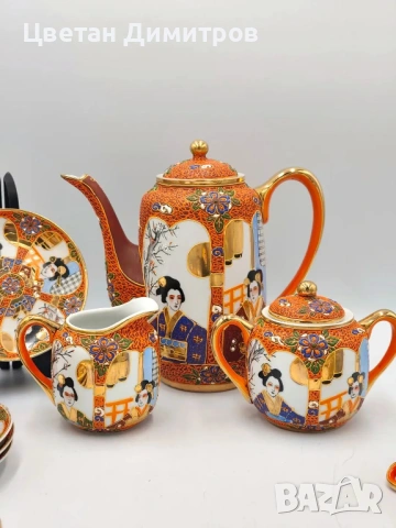 Satsuma Japan японски порцеланов сервиз за кафе,  „Lithophane Geisha“, снимка 17 - Сервизи - 54374782