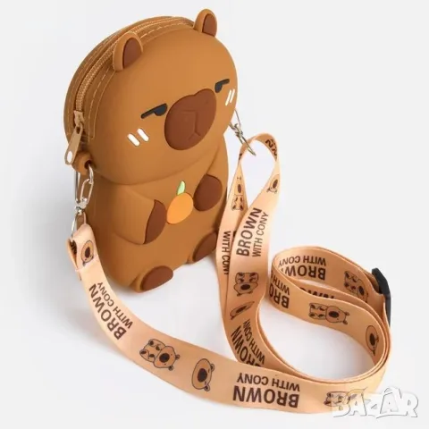 Силиконова детска чантичка capybara pop it кафява за момиче_1259621