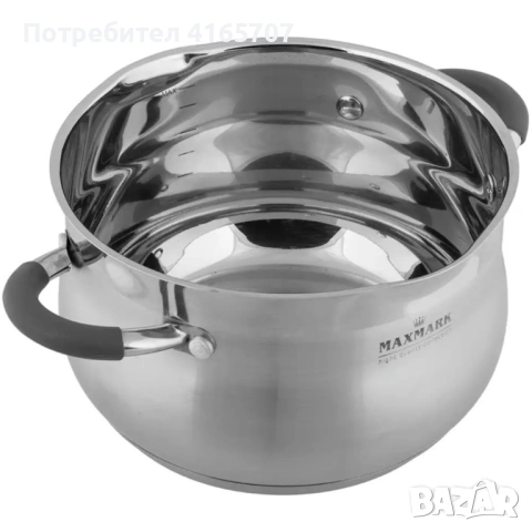 Комплект тенджери и касерола Maxmark 6 части със силиконови дръжки и индукционно капсулно дъно, снимка 4 - Съдове за готвене - 54477745