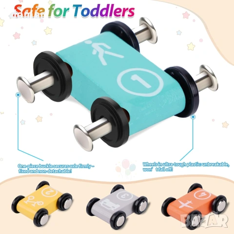 FCSONU Детски Монтесори дървени играчки, кула, 4 мини колички, 4 писти и гараж, снимка 8 - Коли, камиони, мотори, писти - 54065147