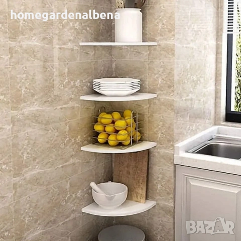 Комплект 4 ъглови стенни рафта PVC бели 20х28 см кухня баня, снимка 3 - Етажерки - 54159990