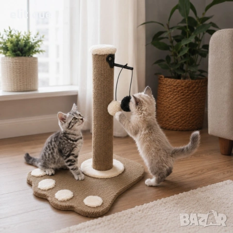 Драскалка за котки 38 см с играчки и плюшена основа , снимка 7 - За котки - 55172010