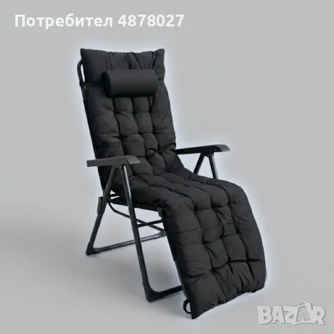 Луксозен градински шезлонг, сгъваем, с черна рамка и черна ватирана възглавница, 3 позиции на регули, снимка 8 - Градински мебели, декорация  - 55626489