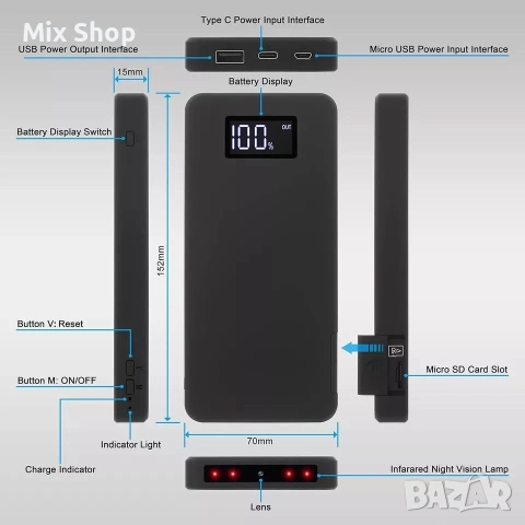 Нова Подобрена 10000mAh Powerbank скрита шпионска камера HD 1080p, снимка 2 - Друга електроника - 55151872