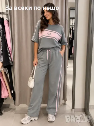 Miu Miu Дамски Летен Комплект В Сиво И Розово Тениска И Долнище👚🩳Дамски Къс Екип Миу Миу Код A1647