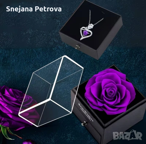 Колие в кутия с роза, снимка 3 - Подаръци за жени - 55179173