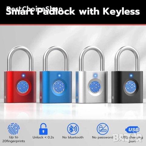 катинар с отпечатък (2 бр.) Ключалка без ключ с биометрия за багаж, чанти и кутии – Черно/Сребристо, снимка 6 - Други стоки за дома - 54093264