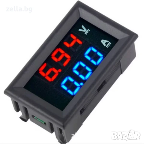 Дигитален волтамперметър за вграждане 0-100V 0-10A, LED дисплей червено-син – за захранващи 10052