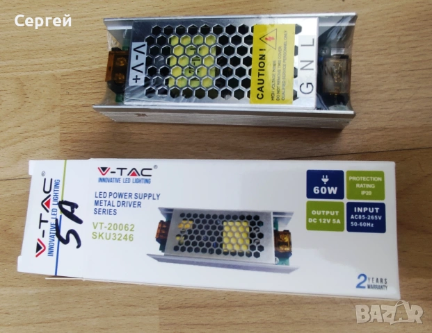 V-TAC - LED Slim Импулсно Захранване 60W 12V 5A Метал SKU: 3246 VT-20062 Трансформатор